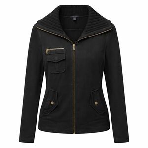 Tommy Hilfiger Black Sweater Jacket with Ribbed Collar and gold zippers